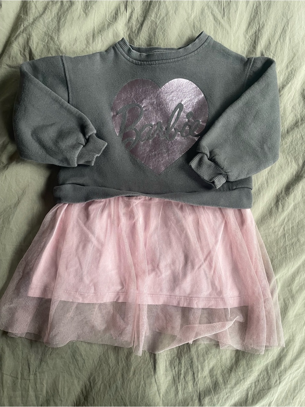 Barbie Grey Sweatshirt Dress with Pink Tulle Skirt